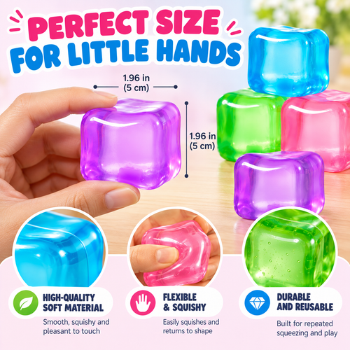 4-Pack Slow-Rising Squishy Cubes – Squeeze, Stack & Stretch