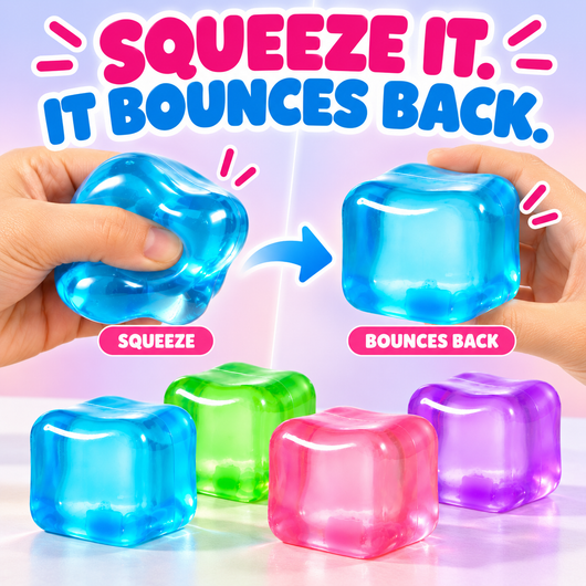 4-Pack Slow-Rising Squishy Cubes – Squeeze, Stack & Stretch