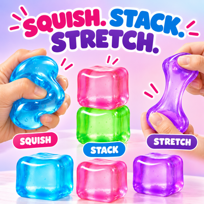 4-Pack Slow-Rising Squishy Cubes – Squeeze, Stack & Stretch