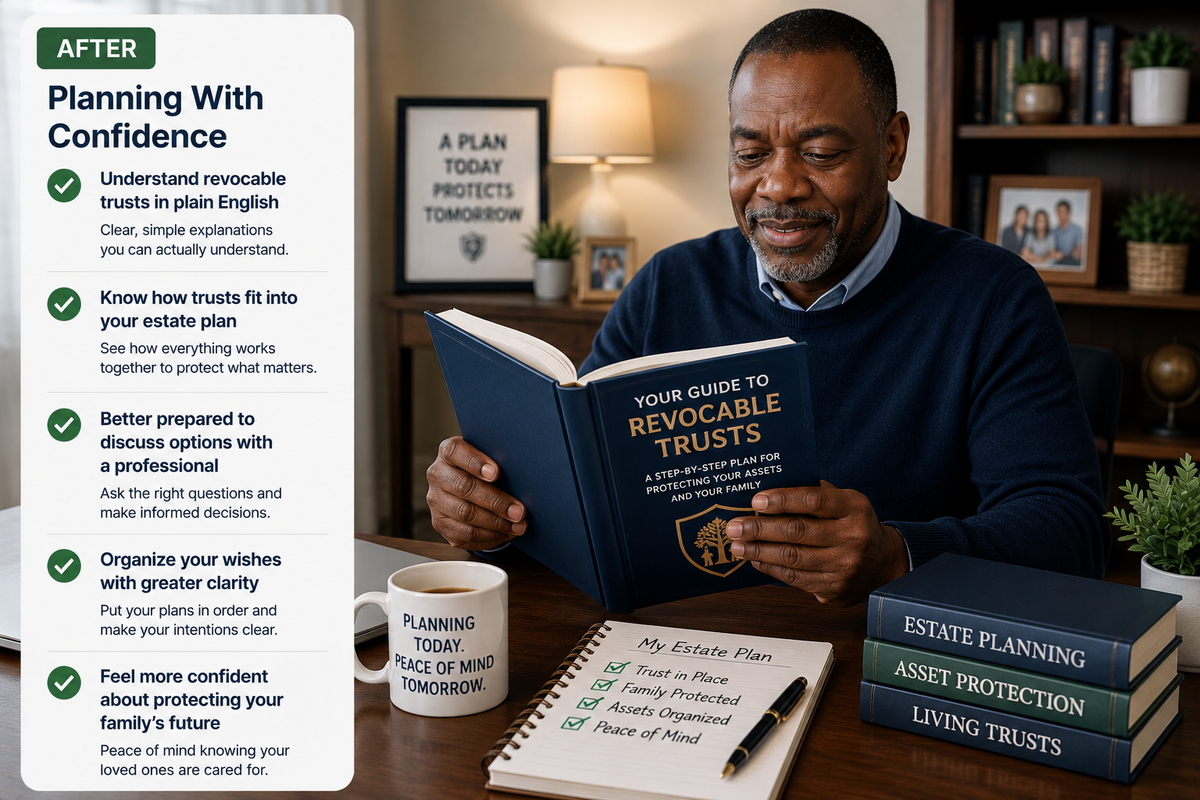 AFTER😊 Clear understanding of your options📖 Simple step-by-step guidance🛡️ Better prepared for the future❤️ Greater peace of mind for your loved ones✅ Confidence to move forward